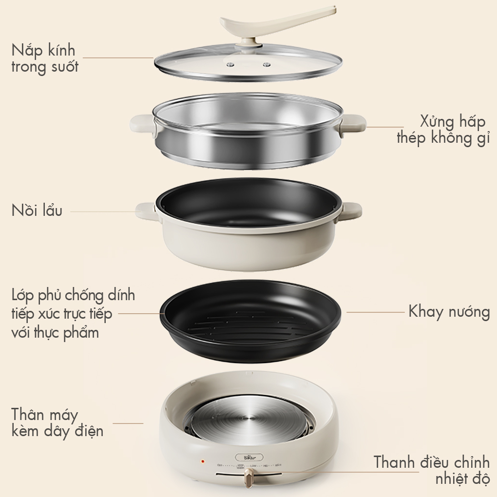 Nồi Lẩu Nướng Đa Năng Bear DHG-C40W2 23