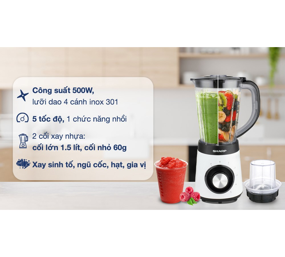 Máy Xay Sinh Tố Đa Năng Sharp EM-S155PV-WH 4