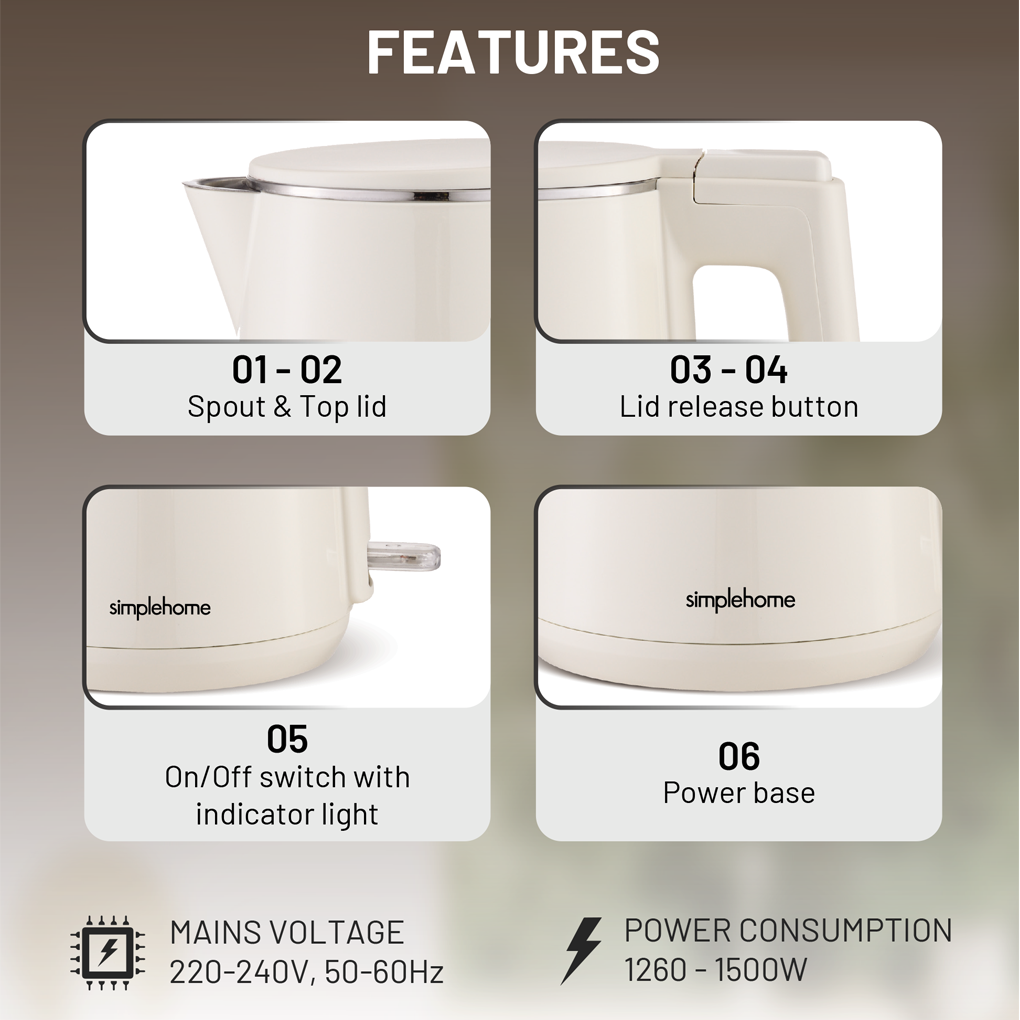 Bình Đun Siêu Tốc Simplehome K101NN - Màu Be 2