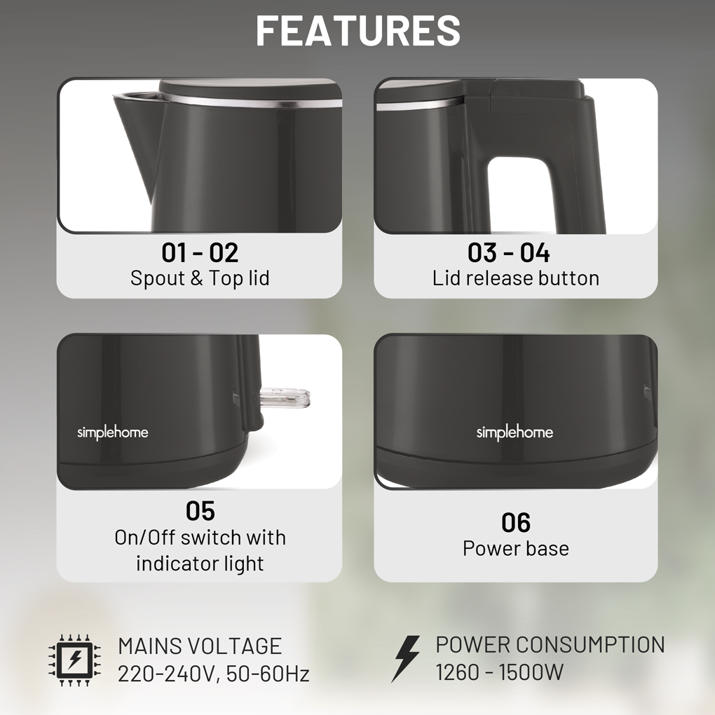 Bình Đun Siêu Tốc Simplehome K101NN - Màu Xám 2