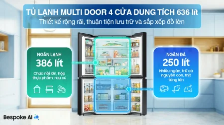 Tủ Lạnh Samsung Inverter 636 Lít Bespoke RF65DB990012SV Trắng Thạch Anh