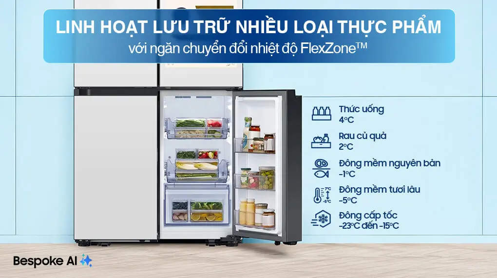 Tủ Lạnh Samsung Inverter 636 Lít Bespoke RF65DB990012SV Trắng Thạch Anh
