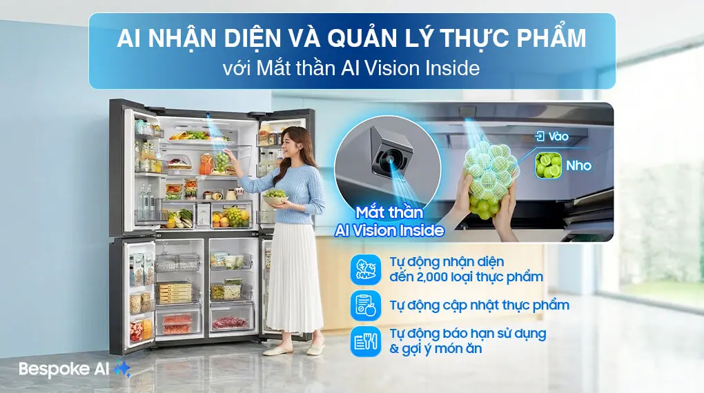 Tủ Lạnh Samsung Inverter 636 Lít Bespoke RF65DB990012SV Trắng Thạch Anh