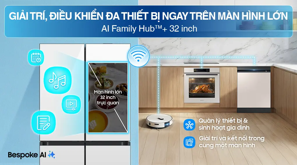 Tủ Lạnh Samsung Inverter 636 Lít Bespoke RF65DB990012SV Trắng Thạch Anh