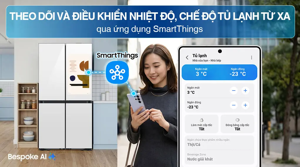 Tủ Lạnh Samsung Inverter 636 Lít Bespoke RF65DB990012SV Trắng Thạch Anh