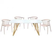 BỘ BÀN ĂN SPRING 1.8M NS9261 TRẮNG/SỒI (130000171) + 4 Ghế bành nhựa SL-7100 kem (130002889)