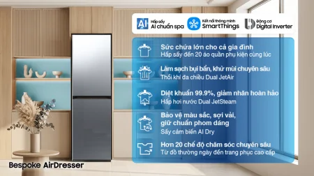 Tủ Chăm Sóc Quần Áo Thông Minh Samsung Bespoke AirDresser 5 móc DF24CB9900CRSV