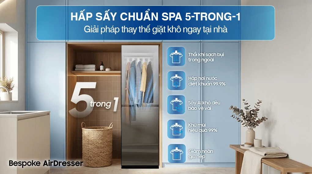 Tủ Chăm Sóc Quần Áo Thông Minh Samsung Bespoke AirDresser 5 móc DF24CB9900CRSV