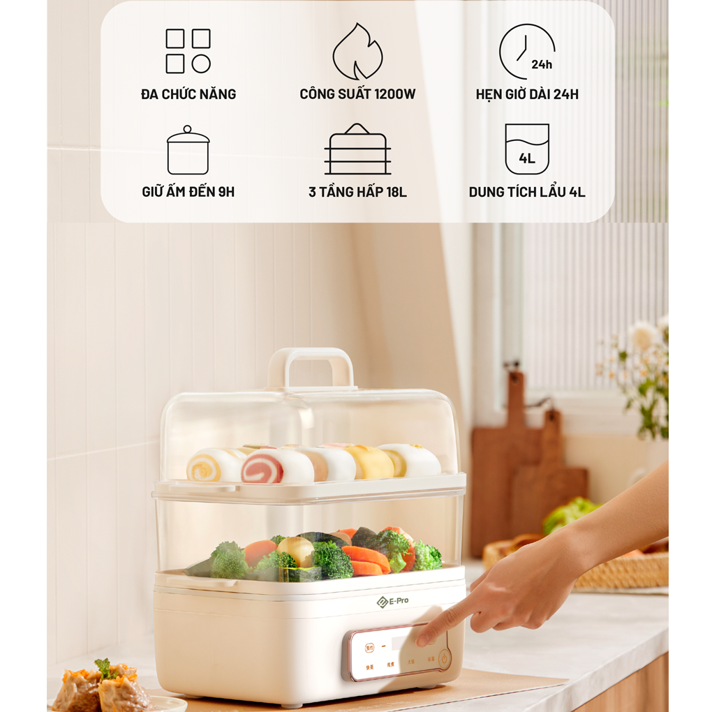 Nồi Lẩu Hấp Thủy Nhiệt Đa Năng E-PRO 22 Lít VEP-HPS-DZ8 (PP3) 8