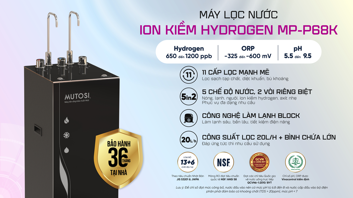 Máy Lọc Nước Ion Kiềm Hydrogen Mutosi 10 Lõi MP-P68K 7