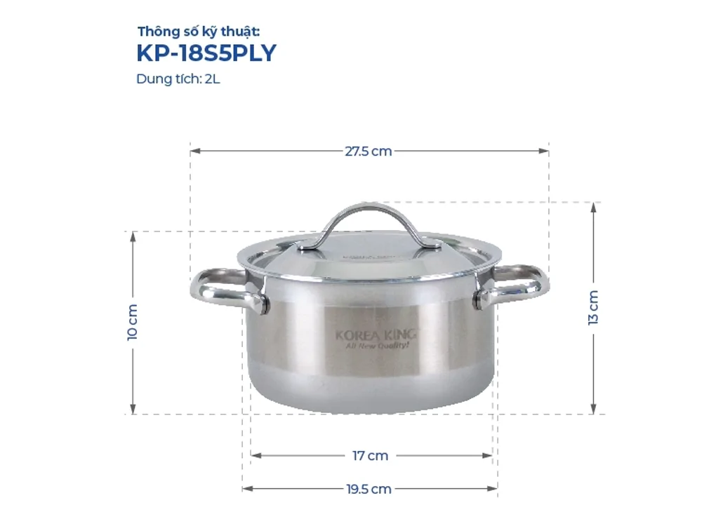 Nồi Inox 5 Lớp Đáy Liền Korea King KP-18S5PLY 2 Lít 1