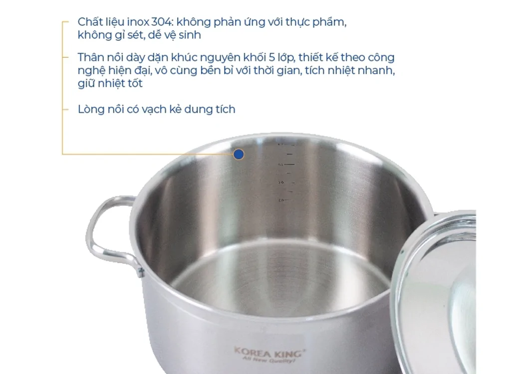 Nồi Inox 5 Lớp Đáy Liền Korea King KP-18S5PLY 2 Lít 3
