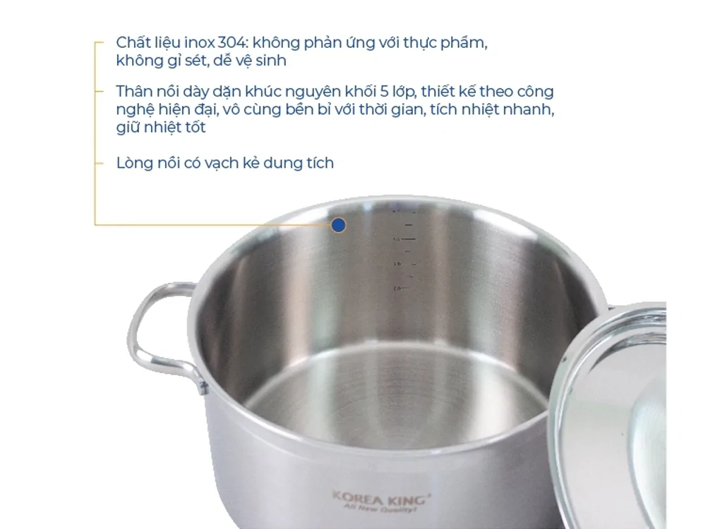 Nồi Inox 5 Lớp Đáy Liền Korea King KP-20S5PLY 3 Lít 3