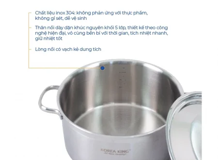 Nồi Inox 5 Lớp Đáy Liền Korea King KP-20S5PLY 3 Lít 3