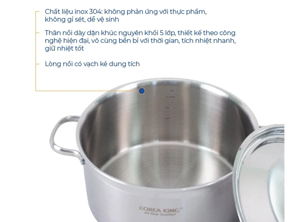 Nồi Inox 5 Lớp Đáy Liền Korea King KP-22S5PLY 4 Lít 3