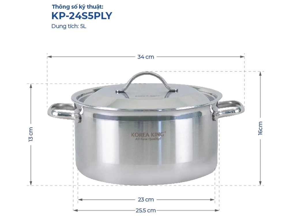 Nồi Inox 5 Lớp Đáy Liền Korea King KP-24S5PLY 5 Lít 1