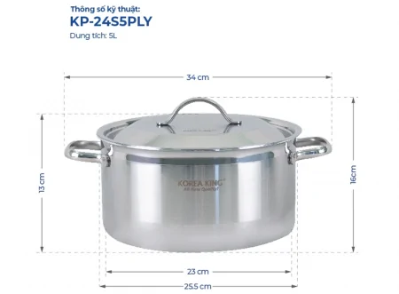 Nồi Inox 5 Lớp Đáy Liền Korea King KP-24S5PLY 5 Lít 1