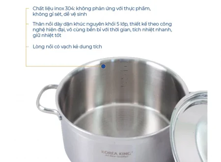 Nồi Inox 5 Lớp Đáy Liền Korea King KP-24S5PLY 5 Lít 3