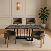 Bộ Bàn Ăn Cẩm Thạch Marseille DT-175 + 4 Ghế Ăn Esma DC-6367-2 Xám