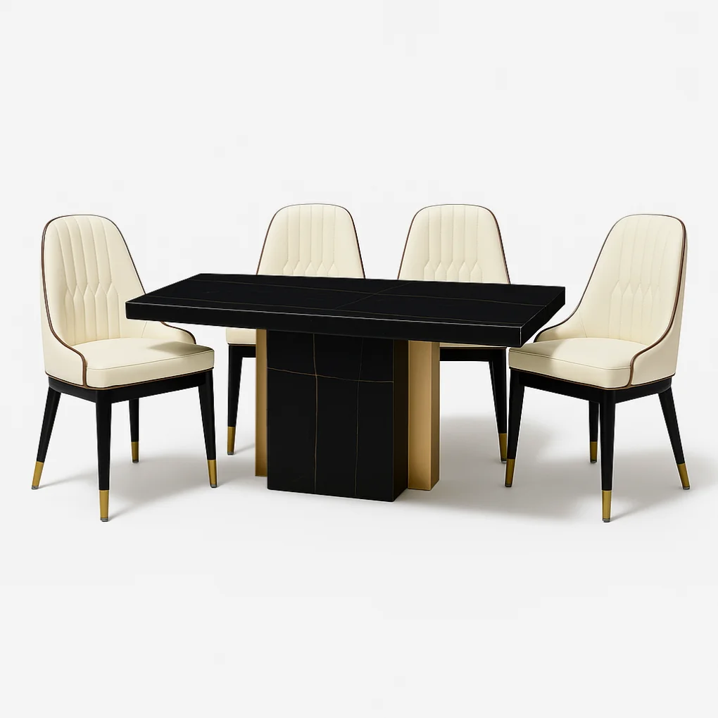 Bộ Bàn Cẩm Thạch Belfast DT-243 SY9390-1 + 4 Ghế Ăn ECOCH8