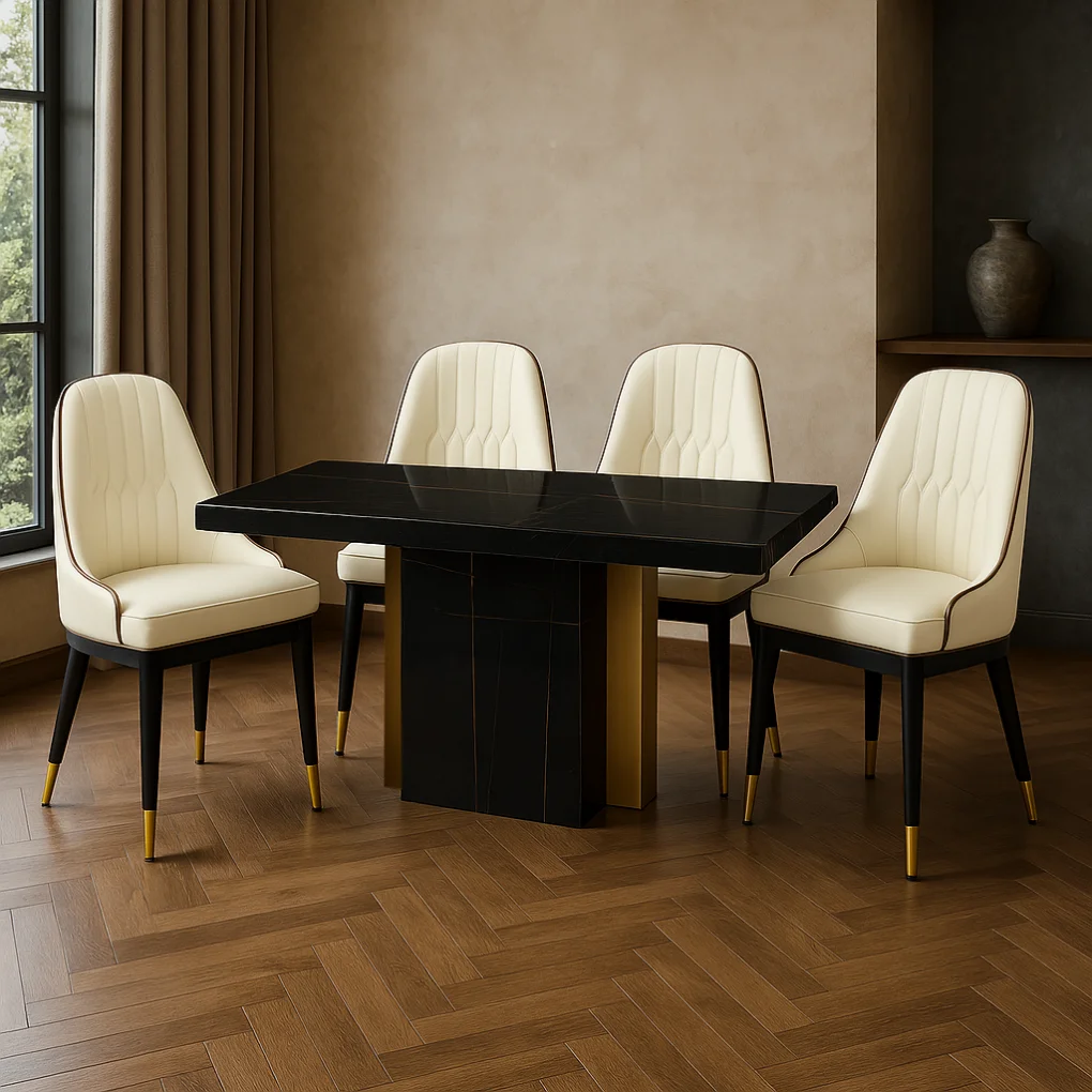 Bộ Bàn Cẩm Thạch Belfast DT-243 SY9390-1 + 4 Ghế Ăn ECOCH8 0