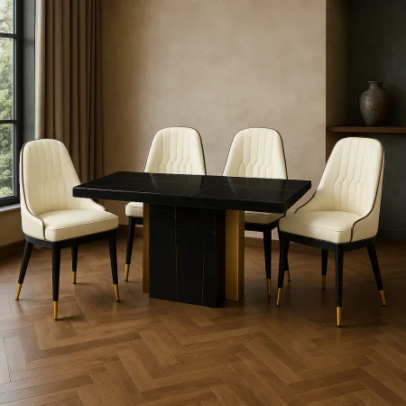 Bộ Bàn Cẩm Thạch Belfast DT-243 SY9390-1 + 4 Ghế Ăn ECOCH8 0