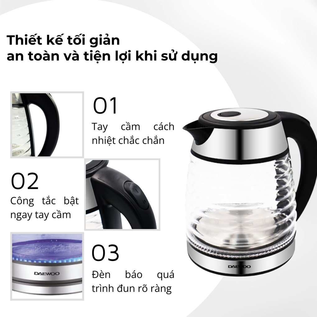 Ấm Đun Thủy Tinh Deawoo DWK-GL1803 1.7 Lít 10