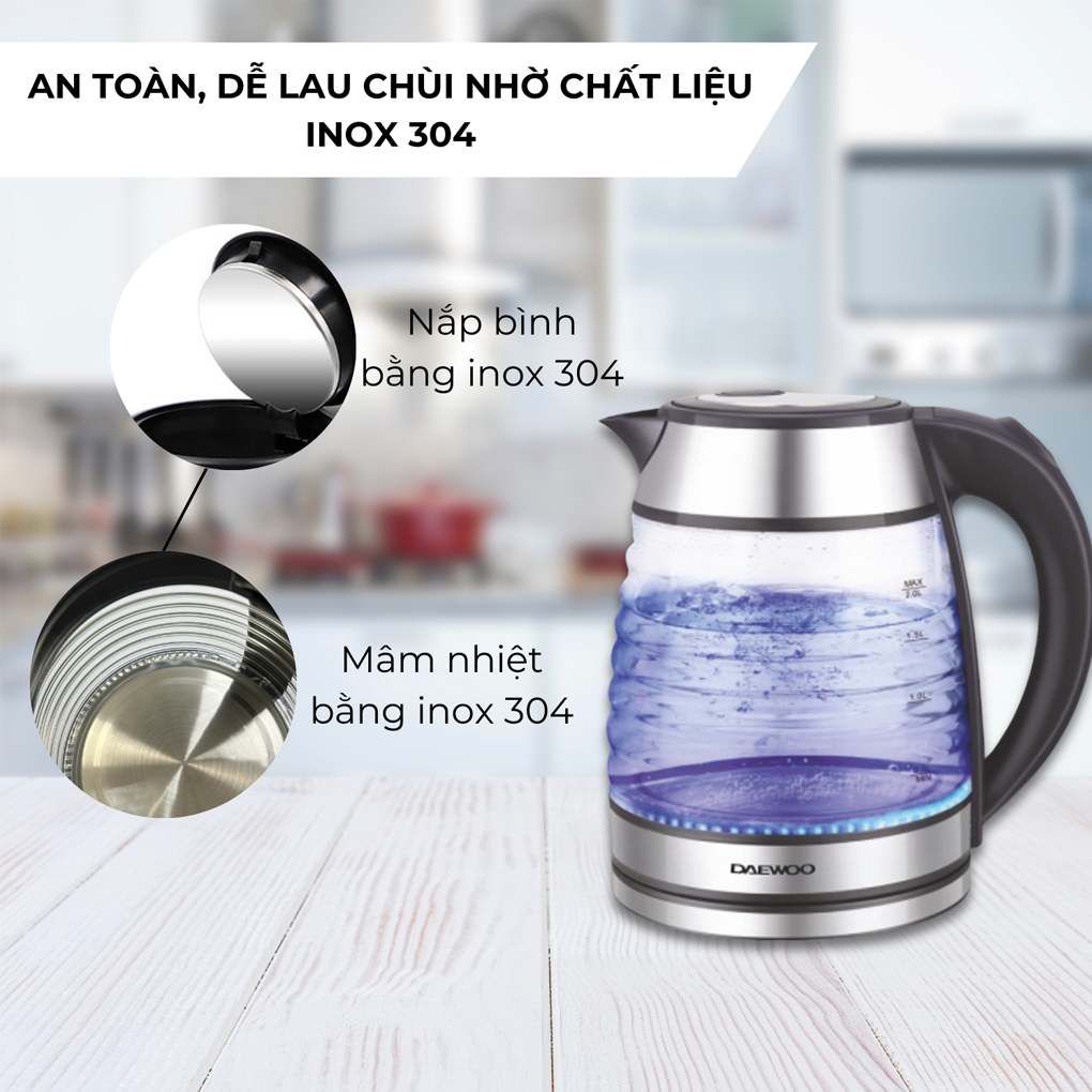 Ấm Đun Thủy Tinh Deawoo DWK-GL1803 1.7 Lít 8