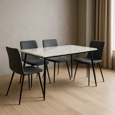 Bộ Bàn Ăn MLM-181357 + 4 Ghế Ăn MLM-181311 Xám 0