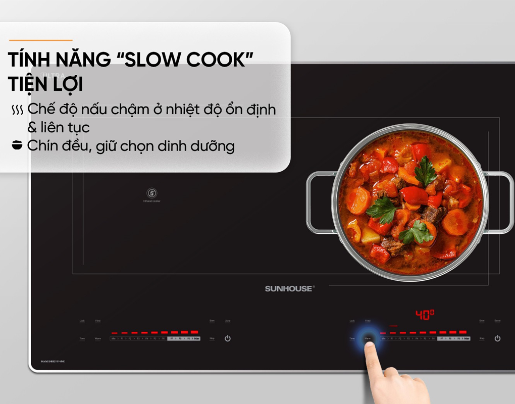 Bếp Đôi Điện Từ Hồng Ngoại Sunhouse SHB82191-VMC 4400W 5