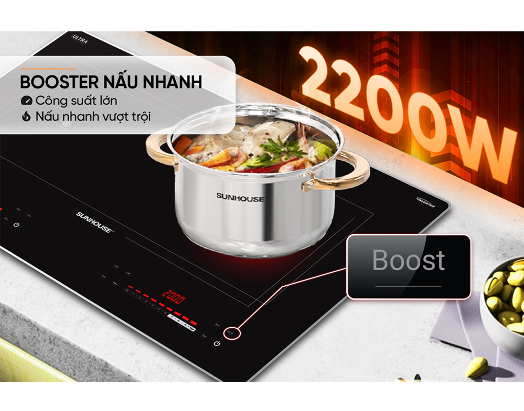 Bếp Đôi Điện Từ Hồng Ngoại Sunhouse SHB82191-VMC 4400W 7