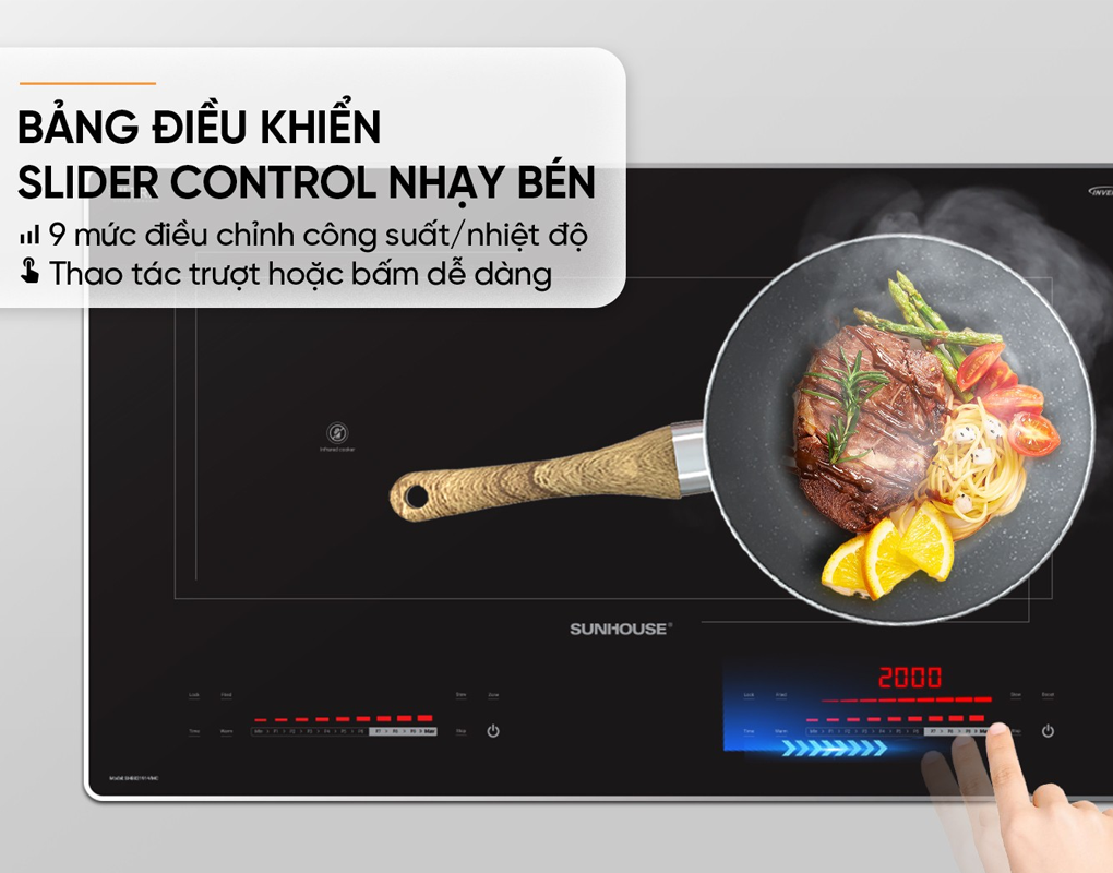 Bếp Đôi Điện Từ Hồng Ngoại Sunhouse SHB82191-VMC 4400W 9
