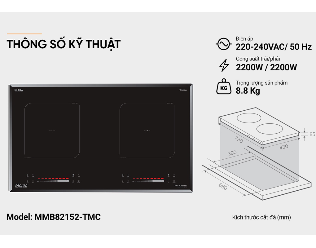 Bếp Đôi Điện Từ Sunhouse MaMa MMB82152-TMC 4400W - Xuất Xứ Thái Lan 11