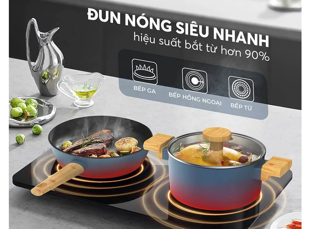 Bộ Nồi Chảo Chống Dính Vân Gỗ Elmich Nature EL-5206MG04 13