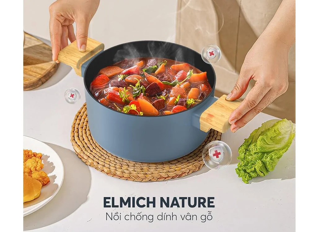 Bộ Nồi Chảo Chống Dính Vân Gỗ Elmich Nature EL-5206MG04 5