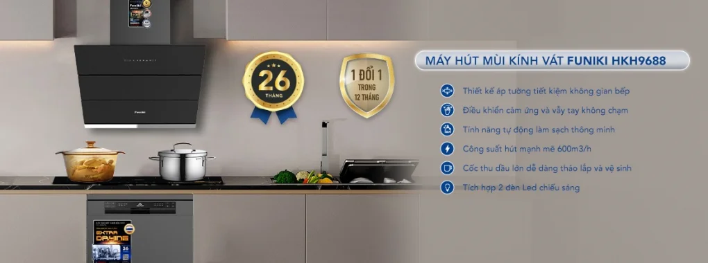 Máy Hút Mùi Áp Tường Kính Vát Funiki HKH9688 4