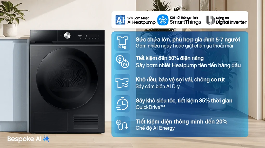 Máy Sấy Bơm Nhiệt Samsung 10 Kg DV10BB9440GBSV