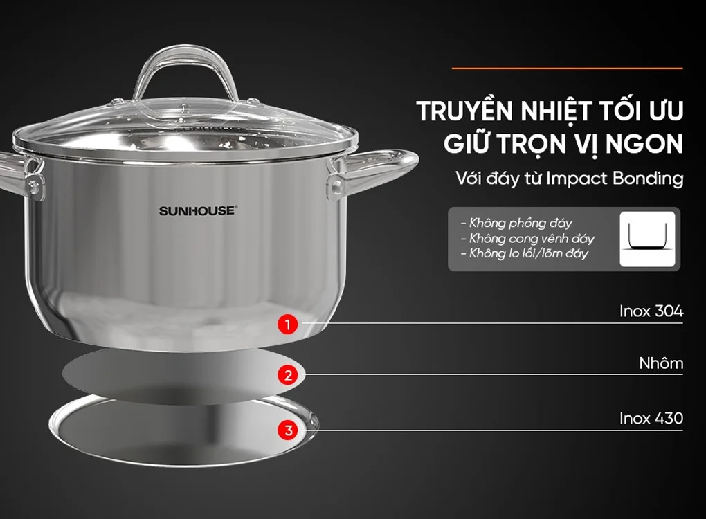 Nồi Inox 3 Đáy Sunhouse SHG301-16 9