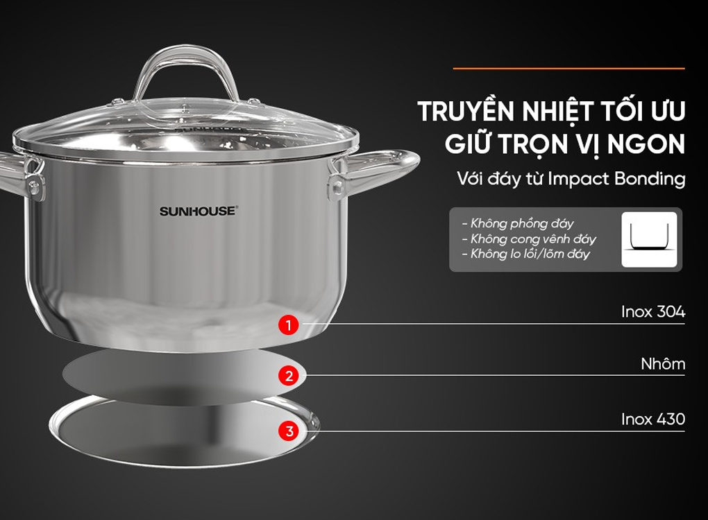 Nồi Inox 3 Đáy Sunhouse SHG301-18 9