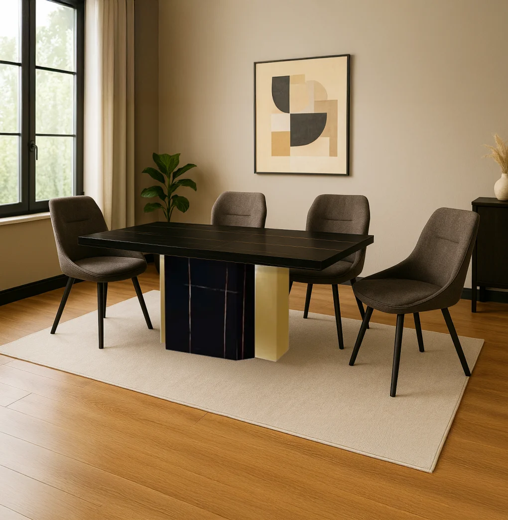 Bộ Bàn Ăn Belfast DT-243 SY9390-1 + 4 Ghế Ăn Zora VD6381-4 Nâu