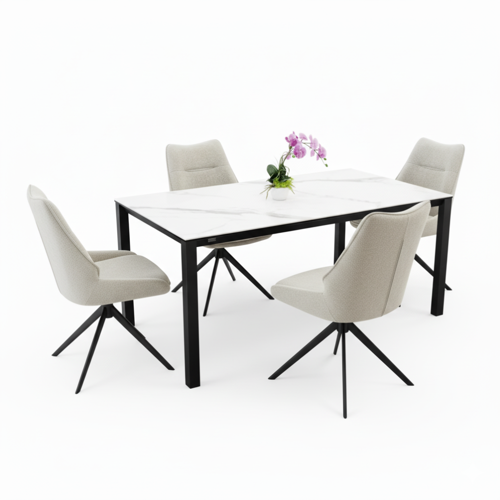 Bộ Bàn Ăn Grand T22981A-C Đen + 4 Ghế Ugo VD6819 Kem