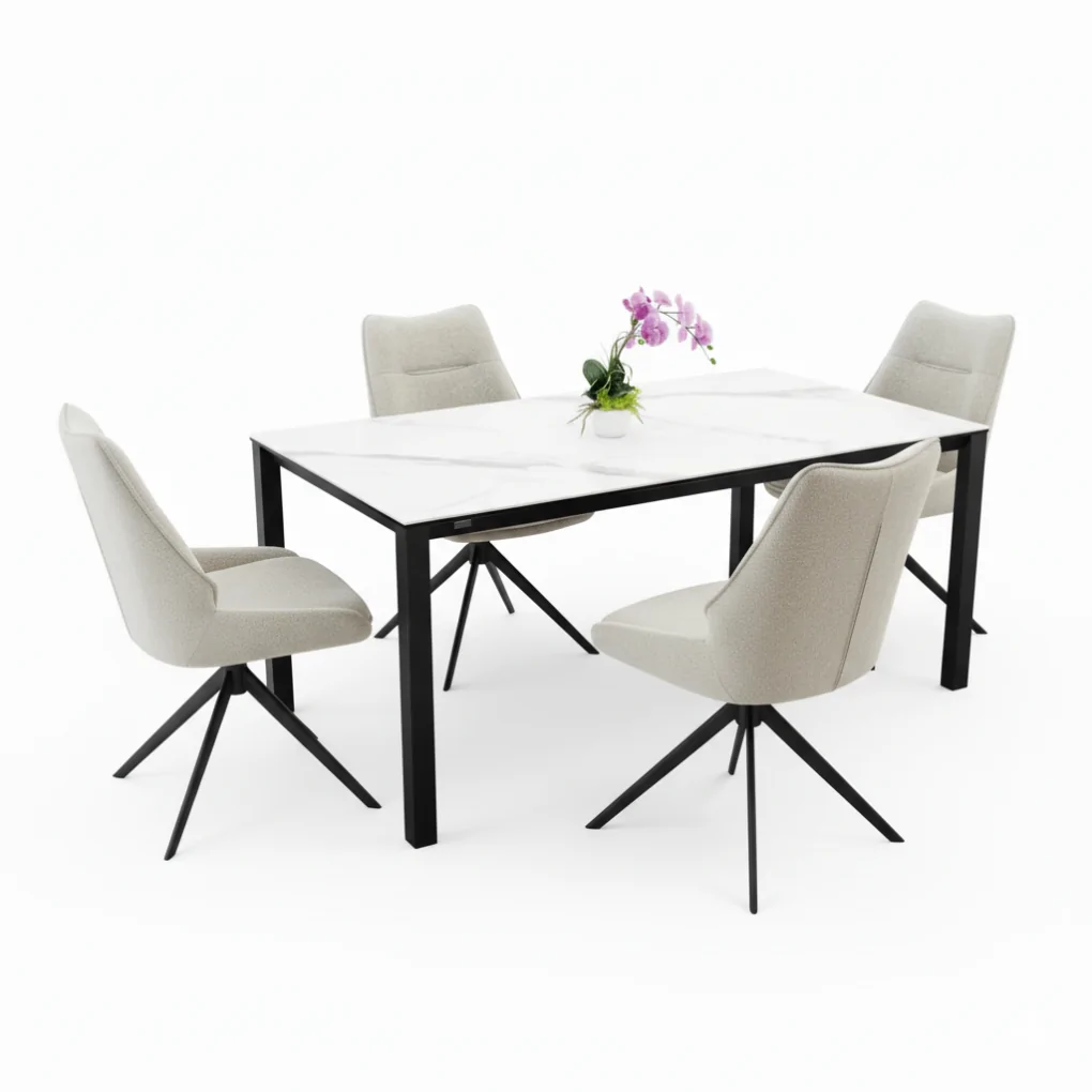 Bộ Bàn Ăn Grand T22981A-C Đen + 4 Ghế Ugo VD6819 Kem