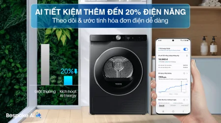 Máy Sấy Bơm Nhiệt Samsung 9 Kg DV90T6240LB/SV