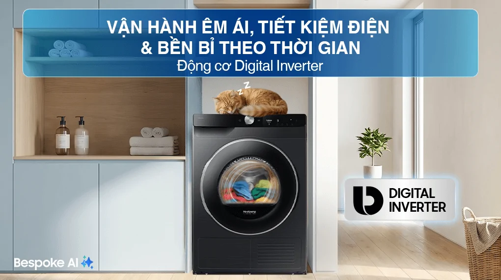Máy Sấy Bơm Nhiệt Samsung 9 Kg DV90T6240LB/SV