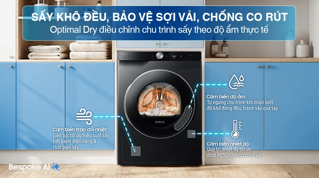Máy Sấy Bơm Nhiệt Samsung 9 Kg DV90T6240LB/SV