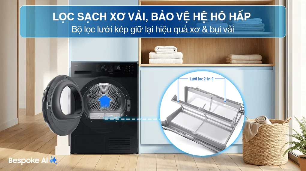 Máy Sấy Bơm Nhiệt Samsung 9 Kg DV90CGC2A0ABSV