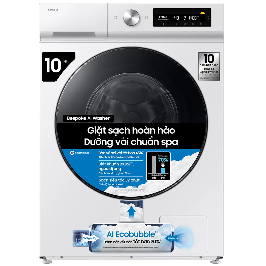 Máy Giặt Samsung Bespoke AI EcoBubble Inverter 10 kg WW10DB7U34GWSV