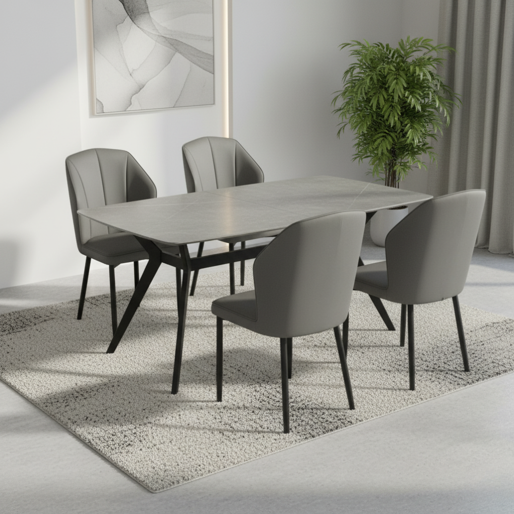 Bộ Bàn Ăn TB1134 Xám + 4 Ghế Ăn CY5292 Xám