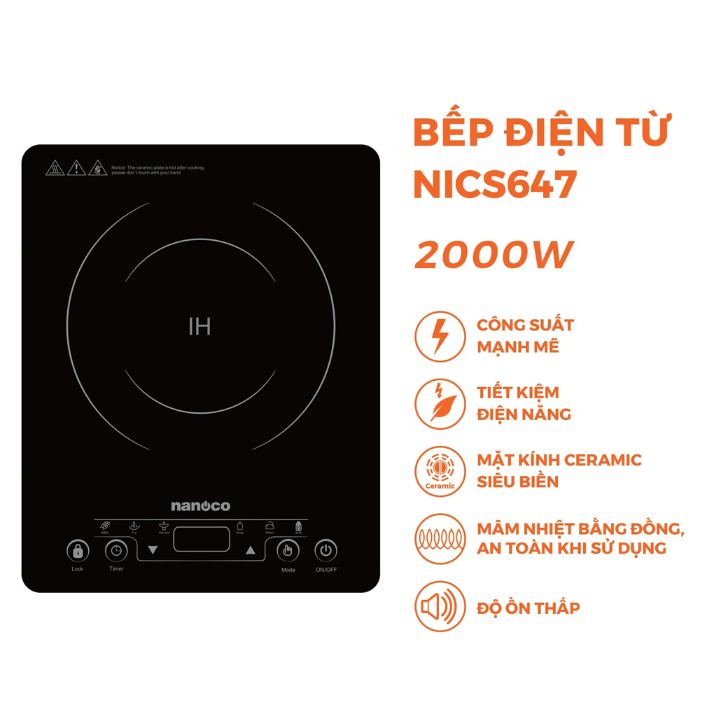 Bếp Từ Đơn Nanoco NICS647 2000W 2