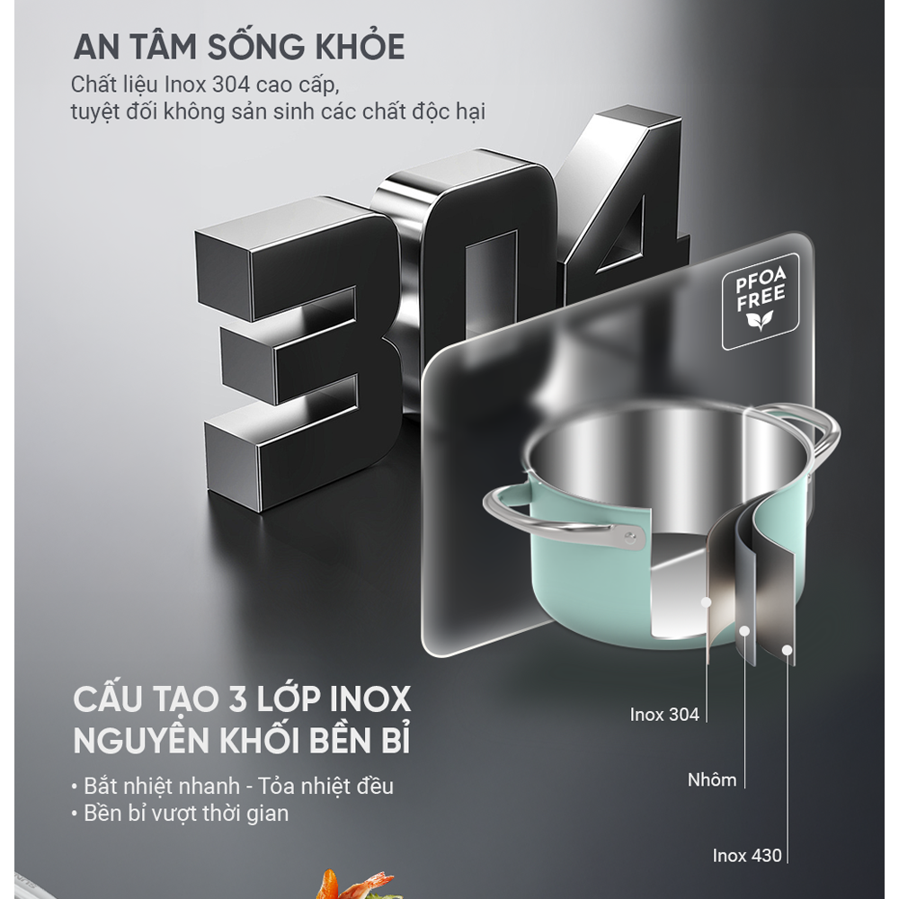 Bộ Nồi Chảo Inox 304 Đáy Liền Sunhouse Mama SHG809 10